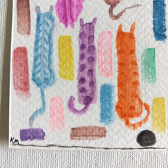 ACEO Art Card „Cat and Mouse Maze“ Watercolor Trade Keep Original Signed