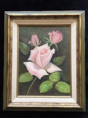 AUTHENTIC vintage OIL PAINTING SHABBY PINK ROSES C. 1970’S MAXINE MILBURN FRAMED