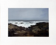 8×10 Maine Original Oil Landscape Painting Rocky Coast Stormy Sky Ocean Signed