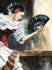 Flamenco Dancer in club setting 2 her lovely dress and style draws in admirers