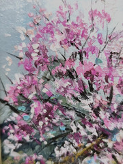 Original Oil Painting 4×6 in Framed Signed Cherry Blossom Impasto Art