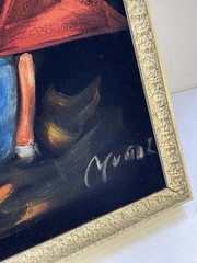 VTG Black Velvet Painting Matador and Bull Wood Framed – Signed “Muñoz” 15×18