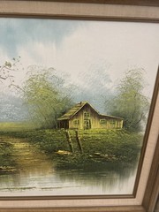 Original Oil Painting Cabin in the Woods Signed Melton Spring/Summer Framed