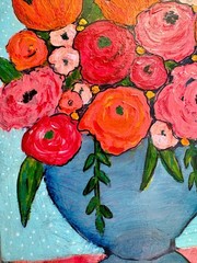 Abstract Flower Acrylic Painting: Colorful Floral Art on Hard Board – Fine Art
