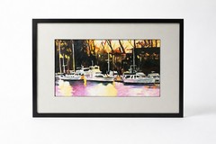 Original “Sacto Yacht Club” Oil Pastel Signed Chambers Framed Marina Harbor Art