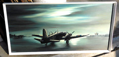 Vintage surrealist airplane oil/board signed, mystery artist