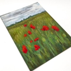 ACEO Original Soft Pastel Red Poppy Field Flowers ATC – OOAK