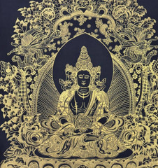 Sarvavid Vairocana Thangka, Black & Gold Bhairochana, Handmade Thangka Painting