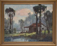 Knute Heldner (New Orleans 1877-1952) oil on canvas, Bayou Landscape- Swamp Hous