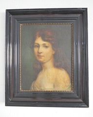 62x52cm Antique Painting Portrait of a Woman R. Monnard Lyon 1850 Oil on Wood