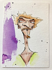 ACEO Original Watercolor Painting Abstract Man ATC Artist Trading Card OOAK