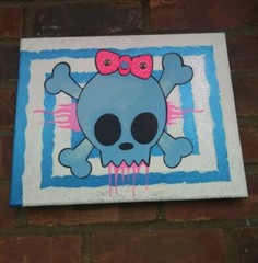 Cute Skull Painting – Glitter Designs & Spiked Bow – 11 x 14 inches