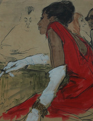 1959 Mid Century Fashion Watercolor Illustration of a Lady In Red by Roy Colonna