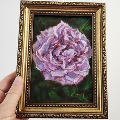 Pink Purple Rose Framed Original Oil Painting 5×7 Signed OOAK Floral Art Gift