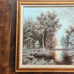 Canvas Oil Painting Outdoor Nature River Trees 24″x28″ Decor Art Wood Framed