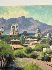 HISTORIC REGIONALISM PAINTING MEXICO VILLAGE DARWIN DUNCAN LISTED CALIFORNIA OIL