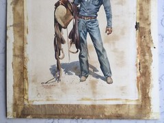 CHARLES LASALLE COWBOY W/ SADDLE WATERCOLORING PAINTING SCOTTSDALE ARIZONA