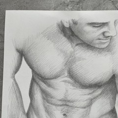 Original Graphite Nude Male Painting – Fine Art Figure Drawing Realistic Human