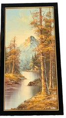 VTG G Whitman Trees Landscape Cabin Lake River Mountains Canvas 13.75”W 25.75”T