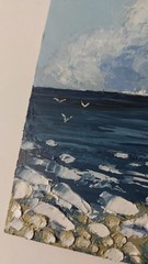 Framed Cloudy Sky Seascape Ships Winter Seashore Art 4×6” Original Oil Painting