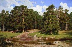 Oil painting Shishkin Ivan Ivanovich – pine forest landscape with brook canvas