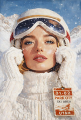 Corinne Turner Original Ski Painting 30×45 Park City Alpine Portrait Textured Oi