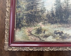 Antique 1905 Austrian School Oil Painting Forest Landscape AB Monogram