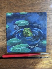 „Above Water“ original mini turtle painting acrylic gouache on canvas 4×4 inches