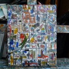 IN BETTER TIMES abstract NEW 8×10 art oil painting canvas signed CROWELL