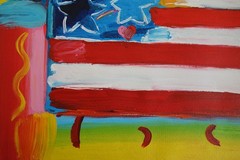 Fine unique painting – Pop art composition, US flag, signed Peter Max