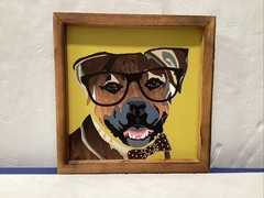 boxer dog framed canvas art glasses bow tie smiling 13”x13”