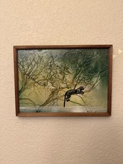 Vintage 1977 Signed Surrealist Painting by S. Young – Original mixed media