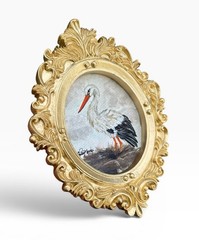Stork bird watercolor art print • mini vintage style ornate frame