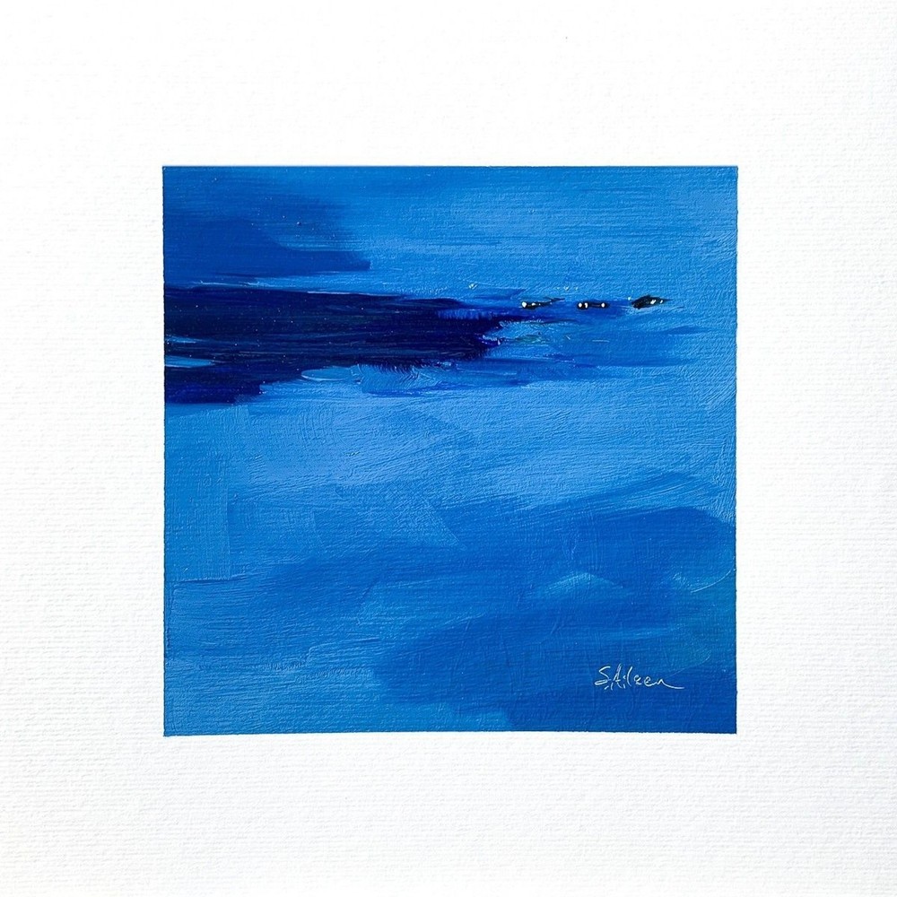 8×8 Maine Original Oil Painting Nocturne Ocean New England Atlantic Coast Signed