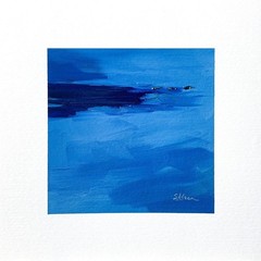 8×8 Maine Original Oil Painting Nocturne Ocean New England Atlantic Coast Signed