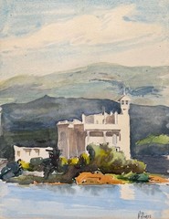 Antique French Watercolor Seascape French Admiralty Bizerte Tunisia Signed 1918