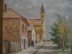 Gebauer Street Scene Church Nuns Thunder Trees Village Houses Antique Signed