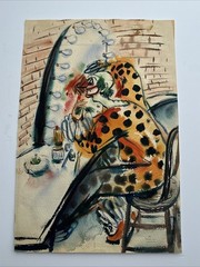MID CENTURY PAINTING CIRCUS CLOWN PERFORMER PORTRAIT THEATRE HANKINS 1940’S