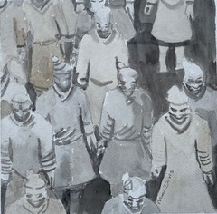 China, Terra Cotta Warriors / original watercolor / 9″ x 12″ / Mimi Davis, Artis