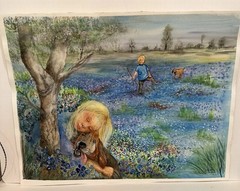 VTG Landscape Dog Love Water Color Painting, Original Fine Art 23.5”x18” signed