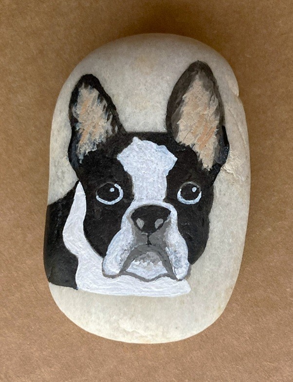 Hand Painted Rock „Boston Terrier“ – Original Decorative Rock Art – Paperweight