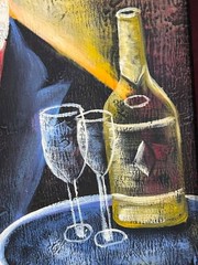 Vintage Framed Bistro Waiter Oil Paintings Signed R Ben Set of 4 Café Wine Art