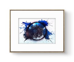 Original Solar Eclipse Painting 7×5 Acrylic Canvas Blue Black White Signed