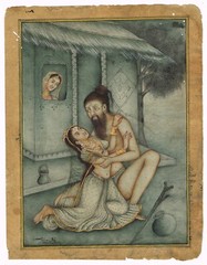 Indian Miniature Old Painting Of A Man And Woman Love Scene On Paper 7×9 Inches