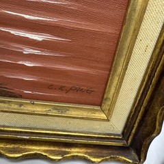 C.K Fang Acrylic Painting Vintage Gold Frame 13″ x 11″ Red Sky Boat Scene Set 2