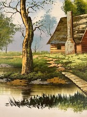 Vintage MCM Catherine Parker “Melton” Original Oil Painting Canvas Wood Cottage