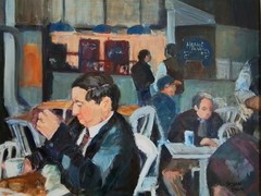 VINTAGE MARKETPLACE~RESTAURANT PAINTING~SIGNED SUSAN EGAN-LOOK !