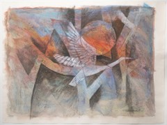 A Crane Taking Flight, Oil on Paper, Gareth Jones-Roberts of Australian (1935-)