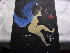 LARGE VINTAGE LOOKING FANTASY VALENTINE LOVER PAINTING 16X20 TITLED (LOVE SPELL)