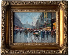 French Oil Painting Signed Manner Edouard Leon Cortes Boulevard Montmartre 1900s